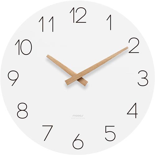 mooas Flatwood 12" Non Ticking Wood Wall Clock